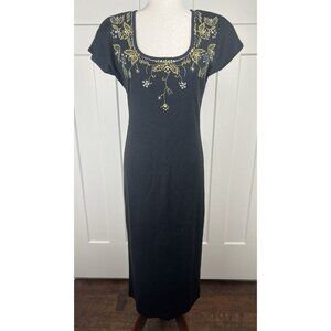 Carole Little Vintage Black Wool Blend Maxi Sweater Dress Sz M Embroidery Beads